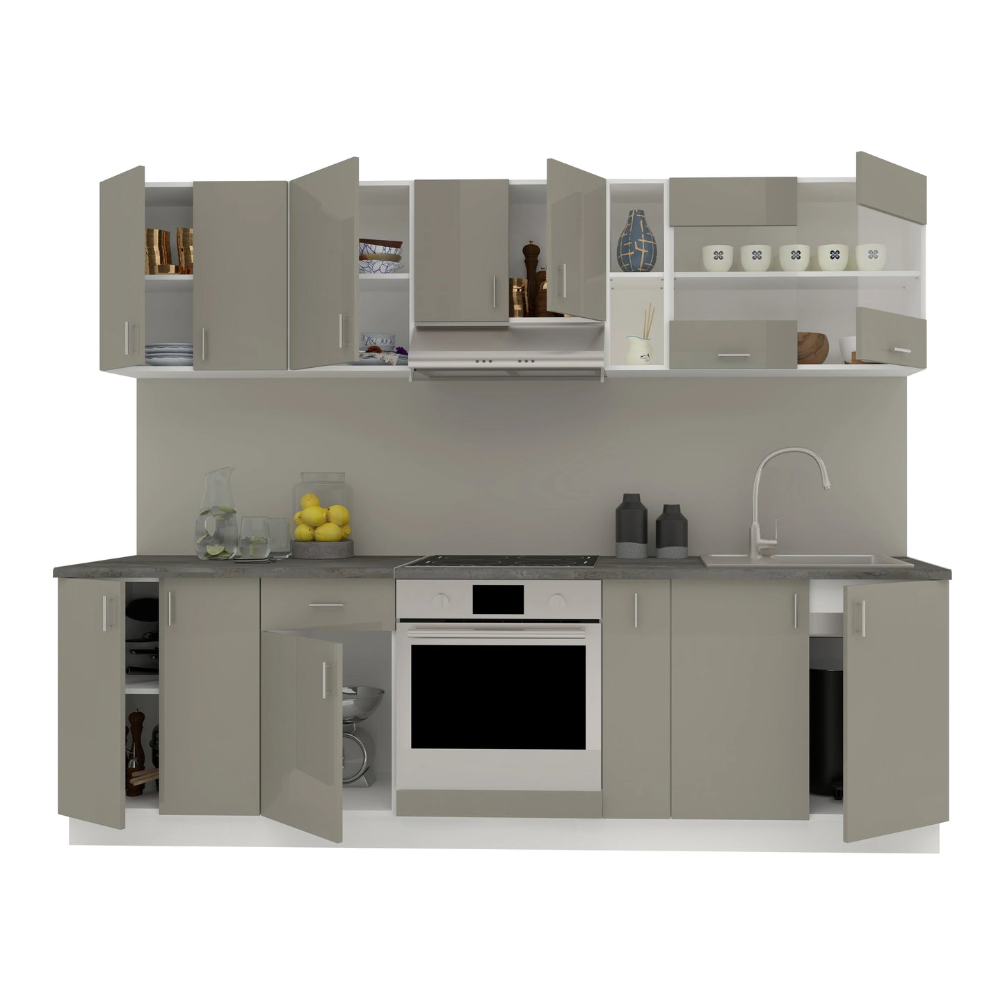 Set Bucatarie haaus Karo V19, Gri Lucios/Alb, MDF, Blat Thermo 28 mm, L 260 cm