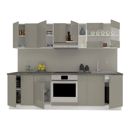 Set Bucatarie haaus Karo V19, Gri Lucios/Alb, MDF, Blat Thermo 28 mm, L 260 cm