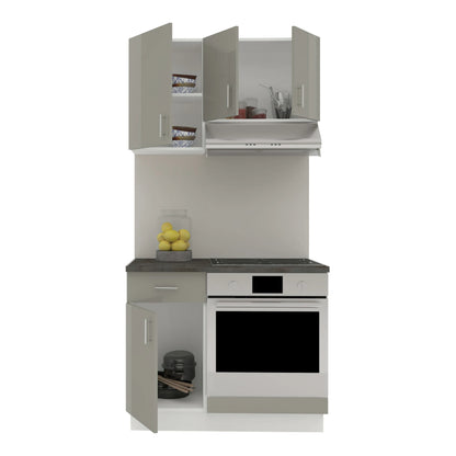 Set Bucatarie haaus Karo V1, Gri Lucios/Alb, MDF, Blat Thermo 28 mm, L 100 cm