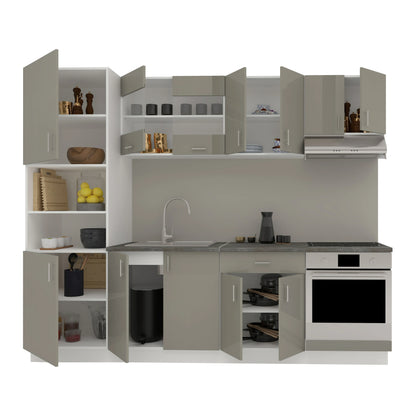 Set Bucatarie haaus Karo V20, Gri Lucios/Alb, MDF, Blat Thermo 28 mm, L 260 cm