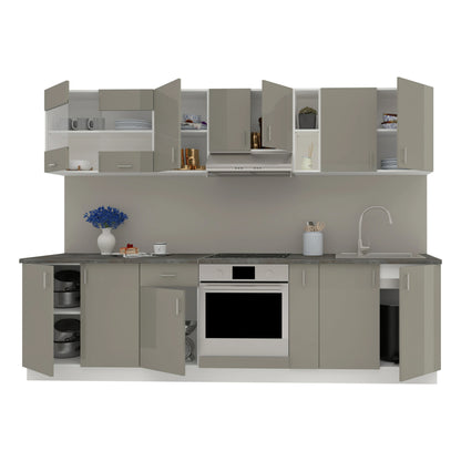 Set Bucatarie haaus Karo V21, Gri Lucios/Alb, MDF, Blat Thermo 28 mm, L 280 cm