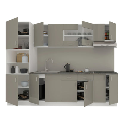 Set Bucatarie haaus Karo V23, Gri Lucios/Alb, MDF, Blat Thermo 28 mm, L 280 cm