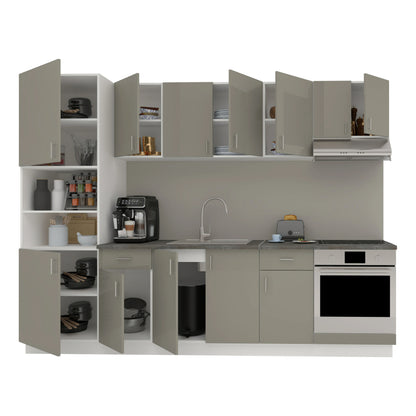 Set Bucatarie haaus Karo V24, Gri Lucios/Alb, MDF, Blat Thermo 28 mm, L 280 cm