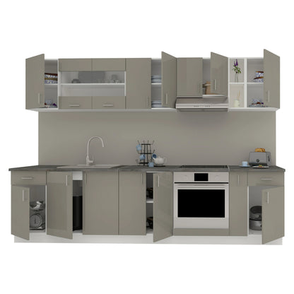 Set Bucatarie haaus Karo V25, Gri Lucios/Alb, MDF, Blat Thermo 28 mm, L 300 cm