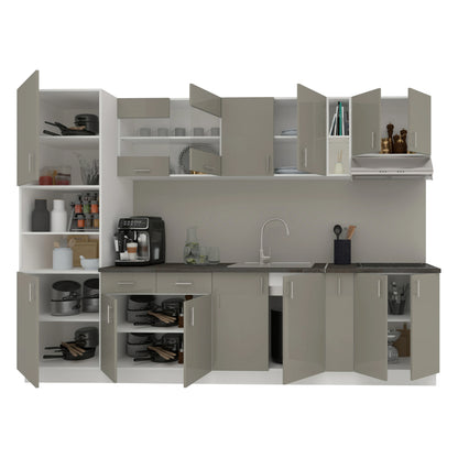 Set Bucatarie haaus Karo V26, Gri Lucios/Alb, MDF, Blat Thermo 28 mm, L 300 cm