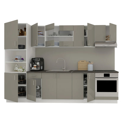 Set Bucatarie haaus Karo V27, Gri Lucios/Alb, MDF, Blat Thermo 28 mm, L 300 cm