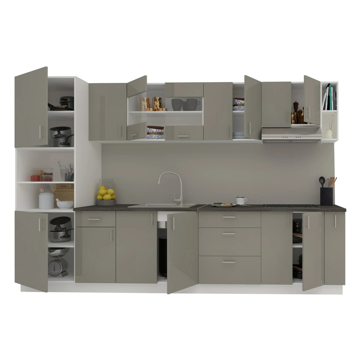 Set Bucatarie haaus Karo V29, Gri Lucios/Alb, MDF, Blat Thermo 28 mm, L 320 cm