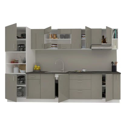 Set Bucatarie haaus Karo V29, Gri Lucios/Alb, MDF, Blat Thermo 28 mm, L 320 cm