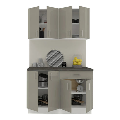 Set Bucatarie haaus Karo V2, Gri Lucios/Alb, MDF, Blat Thermo 28 mm, L 120 cm