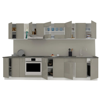 Set Bucatarie haaus Karo V32, Gri Lucios/Alb, MDF, Blat Thermo 28 mm, L 340 cm