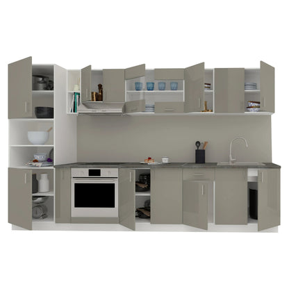 Set Bucatarie haaus Karo V33, Gri Lucios/Alb, MDF, Blat Thermo 28 mm, L 340 cm