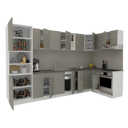 Set Bucatarie Colt haaus Karo V35, Gri Lucios/Alb, MDF, Blat Thermo 28 mm, L 320 x 160 cm