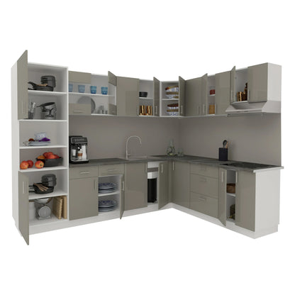 Set Bucatarie Colt haaus Karo V36, Gri Lucios/Alb, MDF, Blat Thermo 28 mm, L 280 x 220 cm