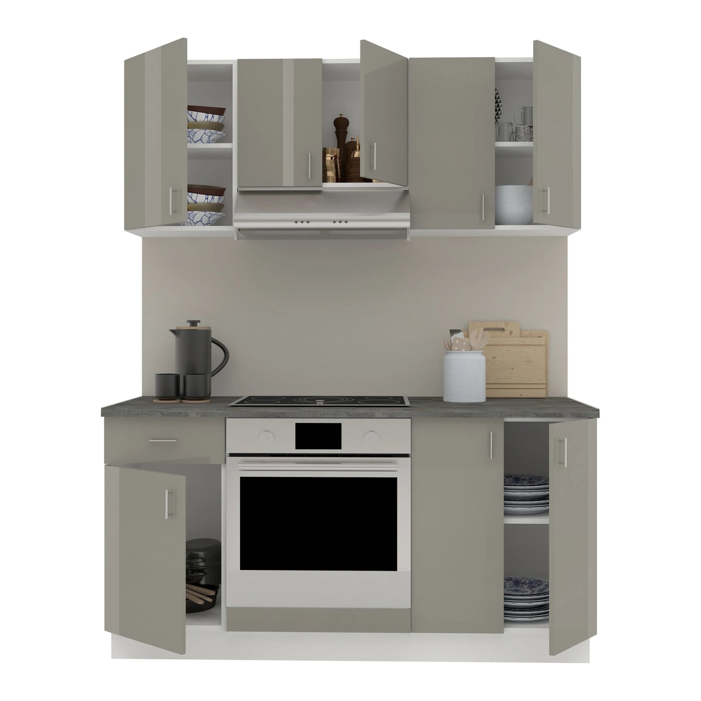 Set Bucatarie haaus Karo V6, Gri Lucios/Alb, MDF, Blat Thermo 28 mm, L 160 cm