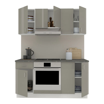 Set Bucatarie haaus Karo V6, Gri Lucios/Alb, MDF, Blat Thermo 28 mm, L 160 cm