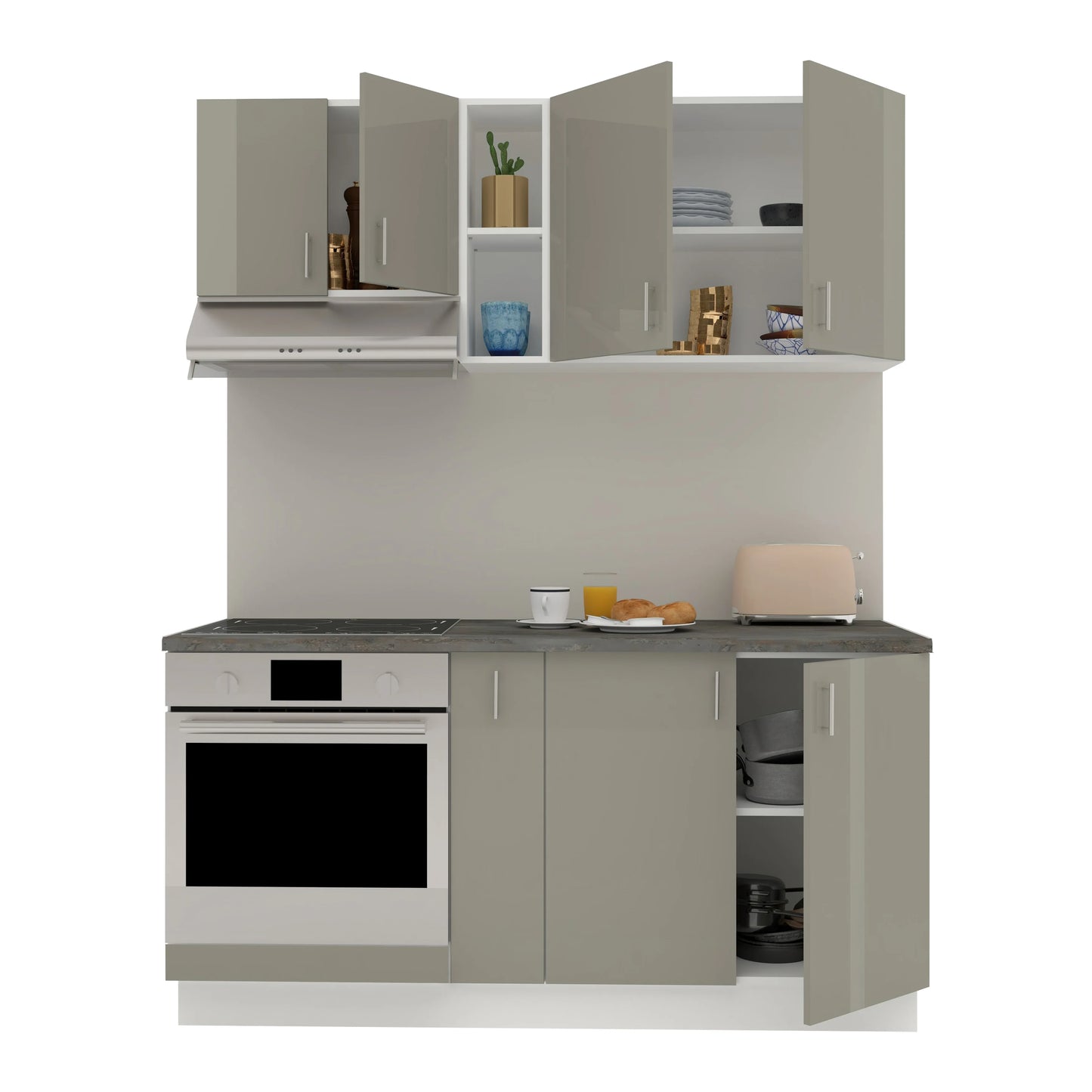 Set Bucatarie haaus Karo V7, Gri Lucios/Alb, MDF, Blat Thermo 28 mm, L 160 cm