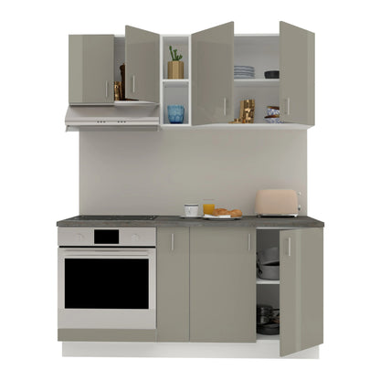 Set Bucatarie haaus Karo V7, Gri Lucios/Alb, MDF, Blat Thermo 28 mm, L 160 cm