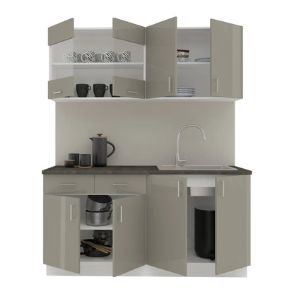 Set Bucatarie haaus Karo V8, Gri Lucios/Alb, MDF, Blat Thermo 28 mm, L 160 cm