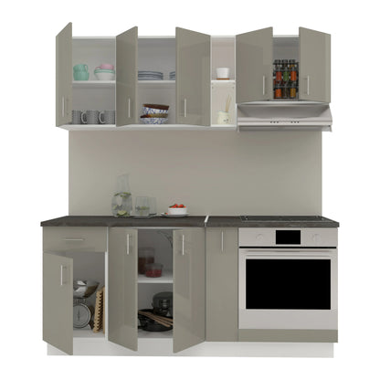 Set Bucatarie haaus Karo V9, Gri Lucios/Alb, MDF, Blat Thermo 28 mm, L 180 cm