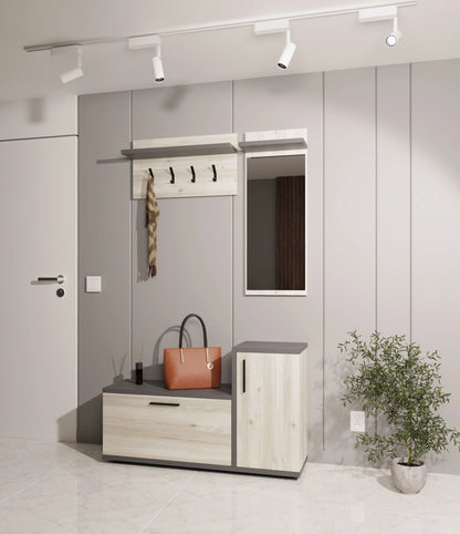 Cuier haaus Cairo, Stejar Alb/Antracit, 113 x 35 x 198 cm