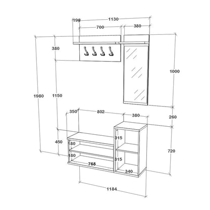 Cuier haaus Cairo, Stejar Alb/Antracit, 113 x 35 x 198 cm