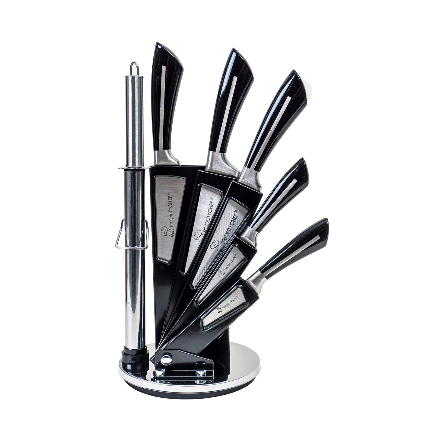 Set cutite cu suport, 8piese, inox, negru / CC9808