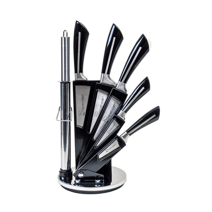 Set cutite cu suport, 8piese, inox, negru / CC9808