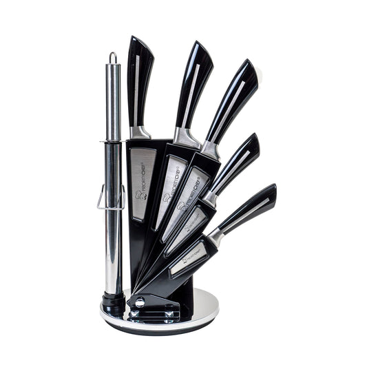 Set cutite cu suport, 8piese, inox, negru / CC9808