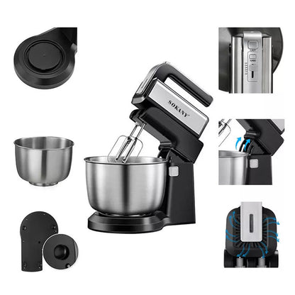 Mixer cu bol Sokany CX-6652, 500W, bol din inox 3.5L, 5 trepte de viteza, Negru