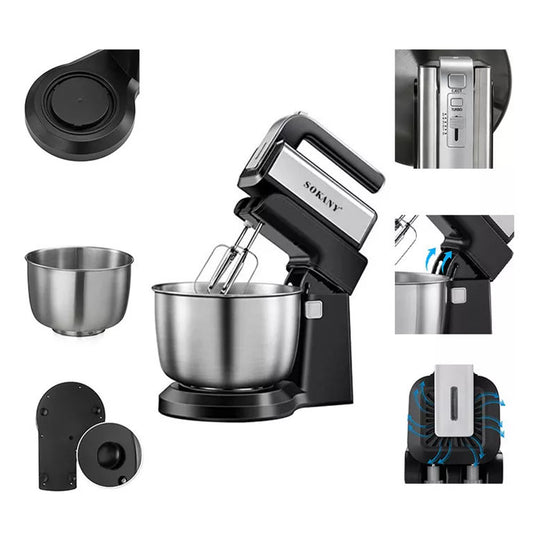 Mixer cu bol Sokany CX-6652, 500W, bol din inox 3.5L, 5 trepte de viteza, Negru