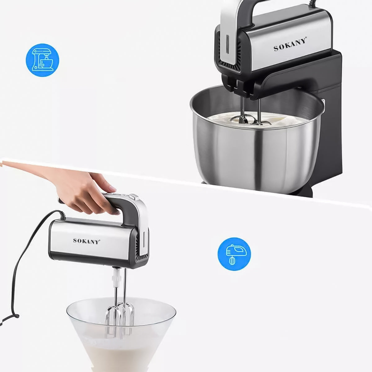 Mixer cu bol Sokany CX-6652, 500W, bol din inox 3.5L, 5 trepte de viteza, Negru
