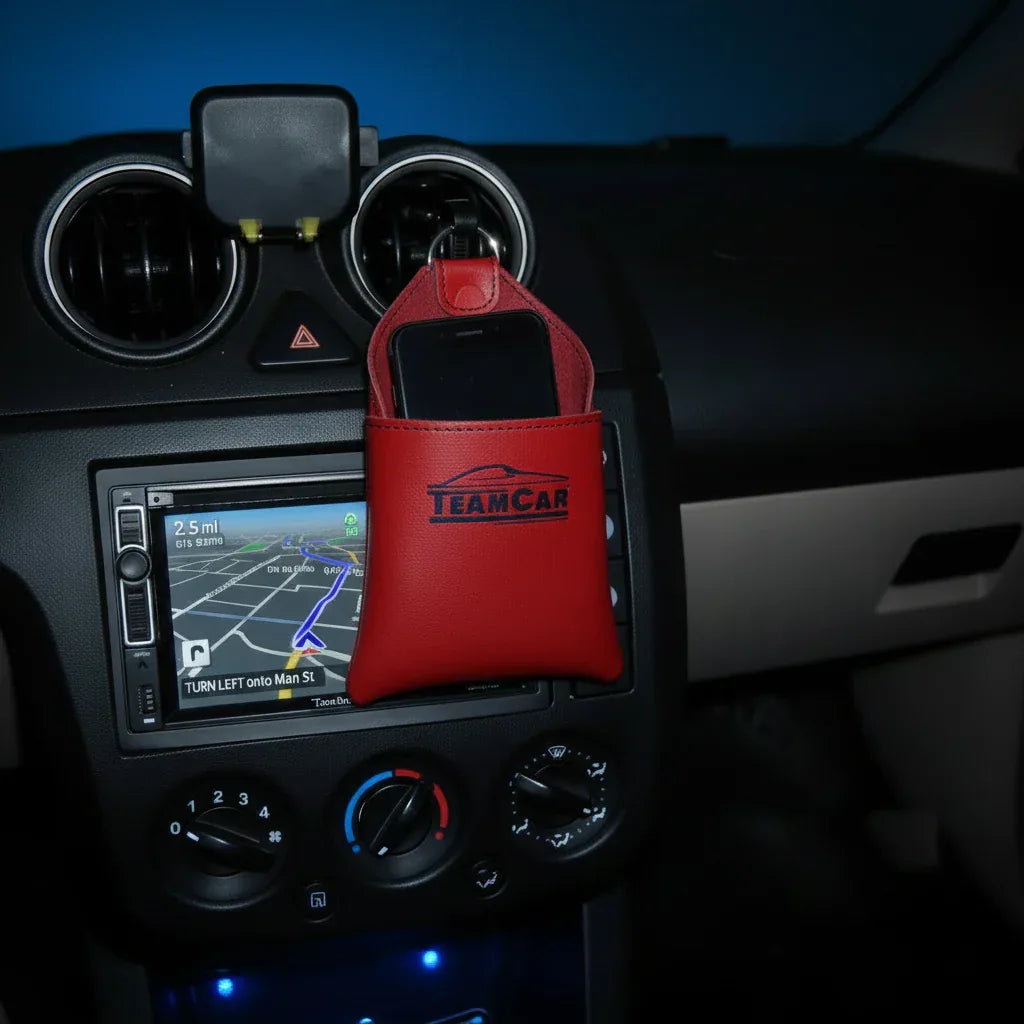 Organizator Auto Multifuncțional din Piele Rosu TeamCar – Buzunar Depozitare Grilă Ventilație
