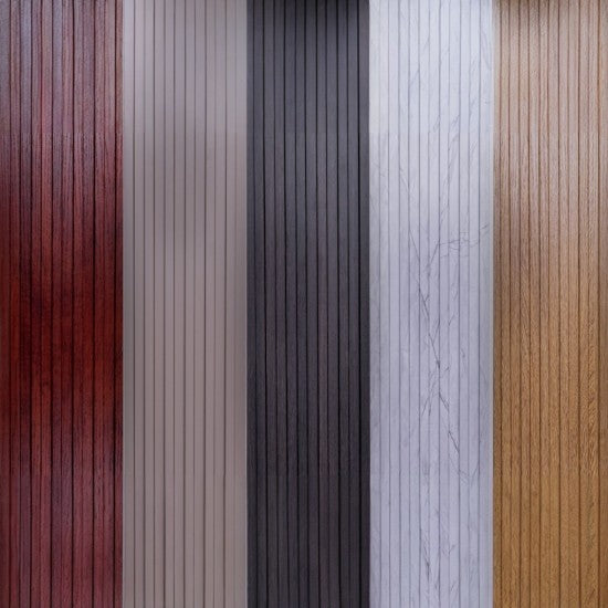 Set 5 panouri decorative, riflaj WPC, cu 6 caneluri,  Naimeed D6222, 260x17x1.8cm, Maro Rubin