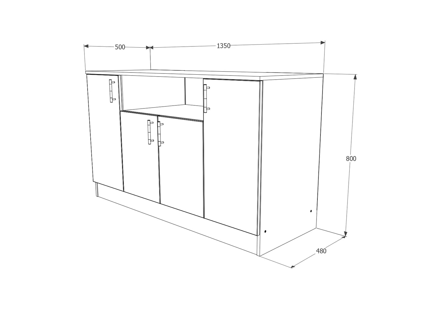 Comoda haaus Remi, 4 Usi, Stejar Sonoma, 135 x 50 x 80 cm
