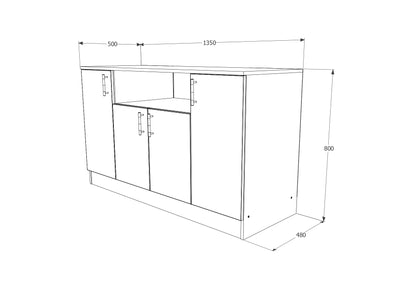 Comoda haaus Remi, 4 Usi, Stejar Sonoma, 135 x 50 x 80 cm
