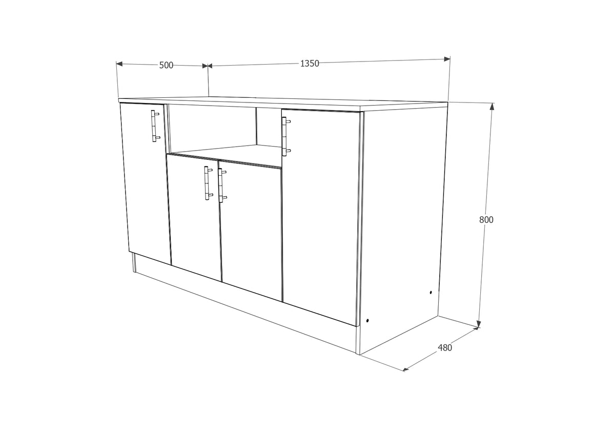Comoda Remi, 4 Usi, Alb, 135 x 50 x 80 cm