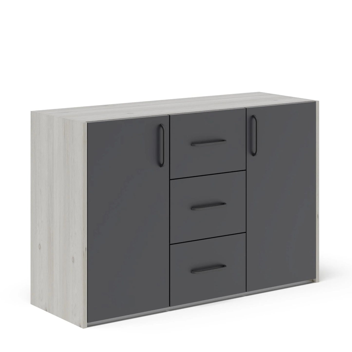 Comoda haaus Malmo, 3 Sertare, 2 Usi, Stejar Alb/Antracit, 120 x 42 x 80 cm