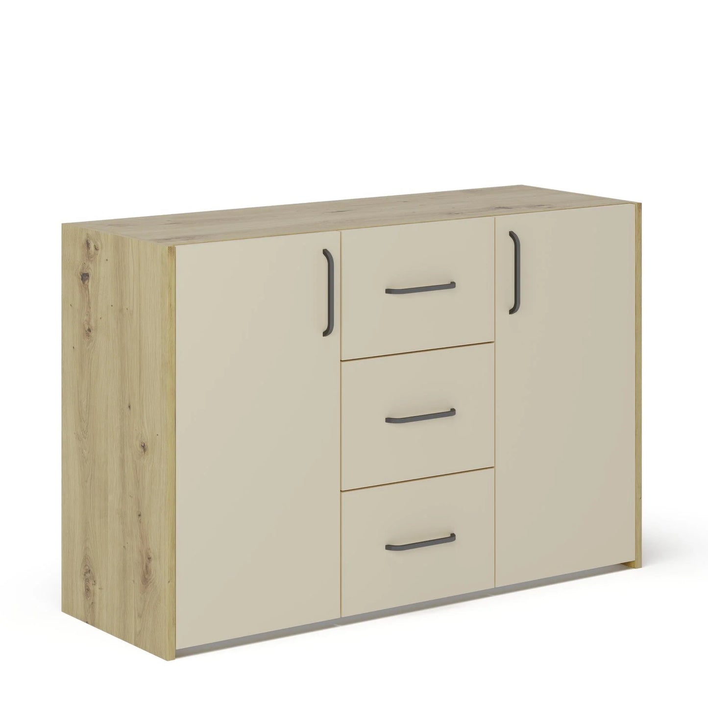 Comoda haaus Malmo, 3 Sertare, 2 Usi, Stejar Artisan/Argila, 120 x 42 x 80 cm