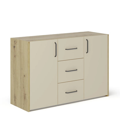 Comoda haaus Malmo, 3 Sertare, 2 Usi, Stejar Artisan/Argila, 120 x 42 x 80 cm