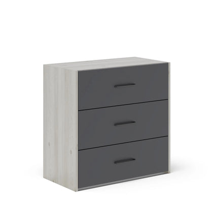 Comoda haaus Malmo, 3 Sertare, Stejar Alb/Antracit, 80 x 42 x 80 cm