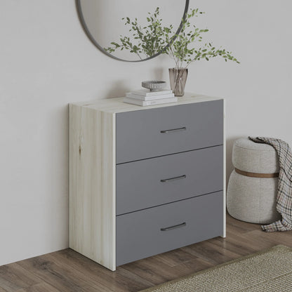 Comoda haaus Malmo, 3 Sertare, Stejar Alb/Antracit, 80 x 42 x 80 cm