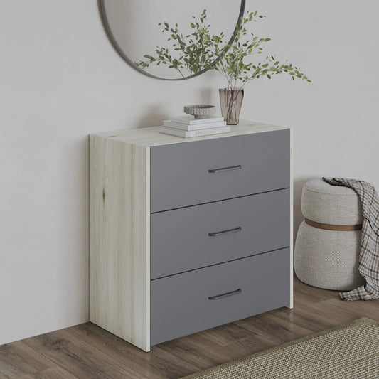 Comoda haaus Malmo, 3 Sertare, Stejar Alb/Antracit, 80 x 42 x 80 cm