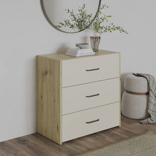 Comoda haaus Malmo, 3 Sertare, Stejar Artisan/Argila, 80 x 42 x 80 cm