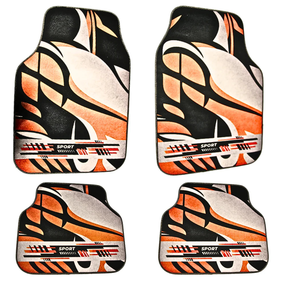 Covorașe auto universale DECOMAT – set 4 bucăți lavabile, antiderapante, cu imprimeu sport „Urban Velocity”