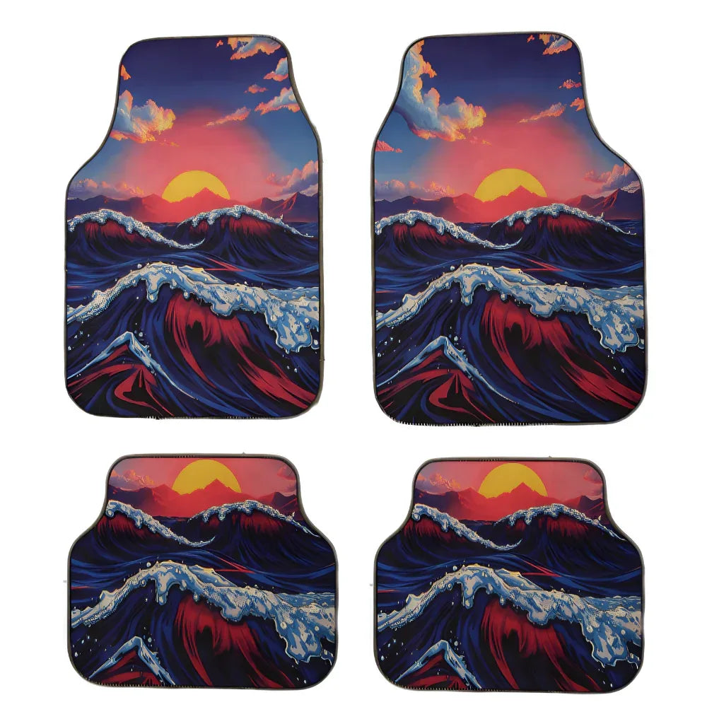 Set covorase auto universale – Design Marin cu Valuri si Apus – 4 Bucati - 221.ro