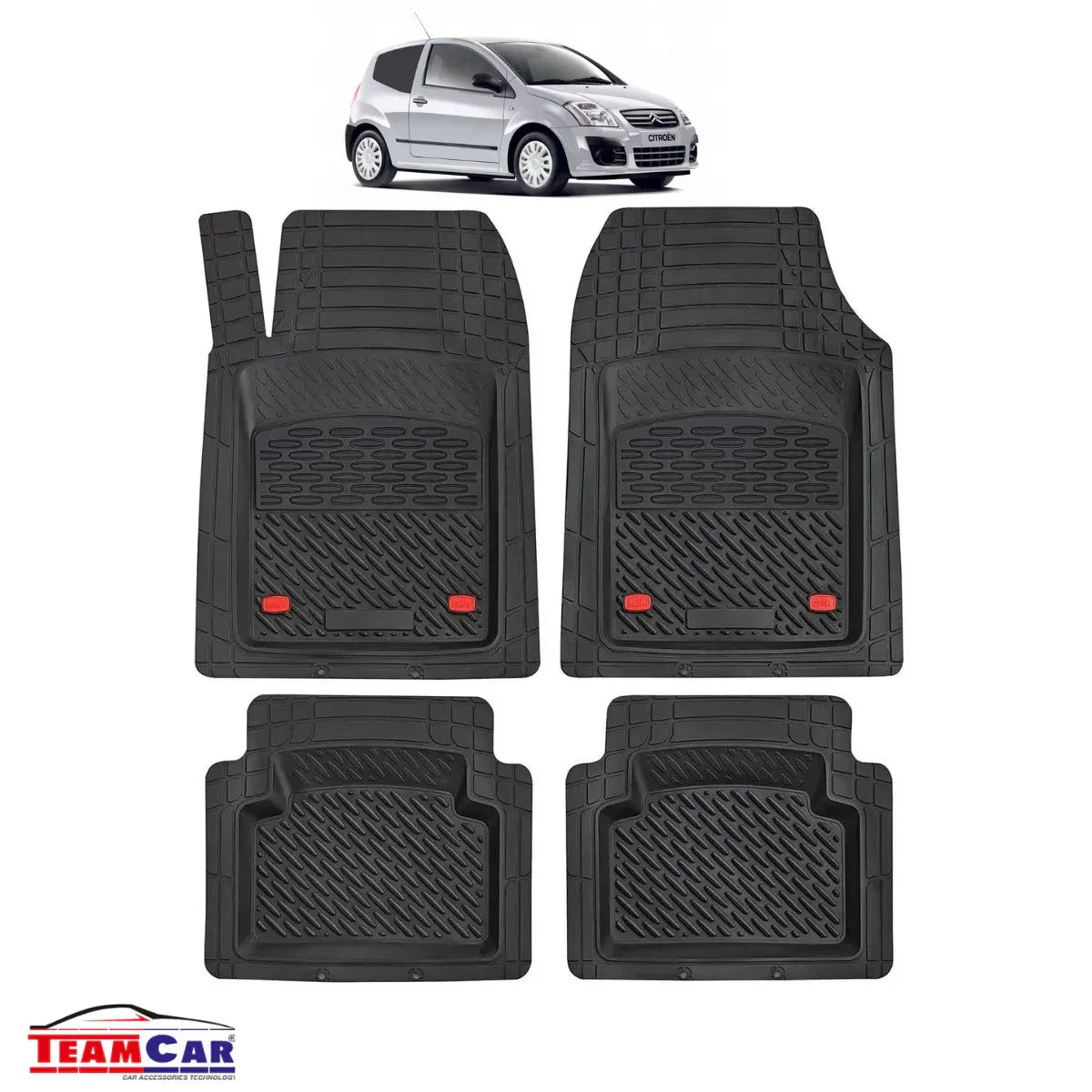 Covorase Auto TeamCar® Tip Tavita Compatibile Citroen C2 (2003-2009) Negru-Material Rezistent - 221.ro