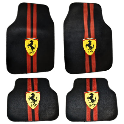 Covorașe auto universale DECOMAT – set 4 bucăți lavabile, antiderapante, cu imprimeu sport „Scuderia Style”