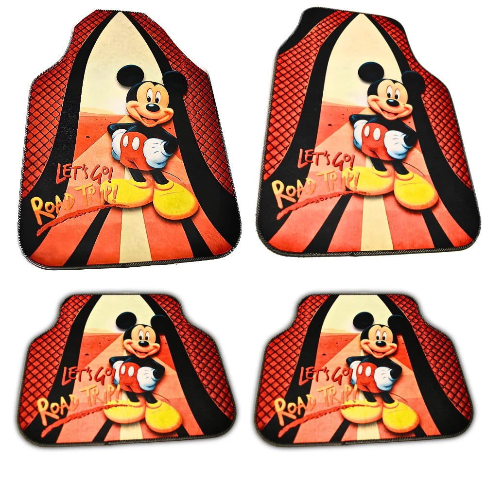 Covorașe auto universale DECOMAT – set 4 bucăți lavabile, antiderapante, cu imprimeu „Road Trip”