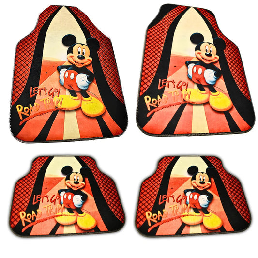 Covorașe auto universale DECOMAT – set 4 bucăți lavabile, antiderapante, cu imprimeu „Road Trip”