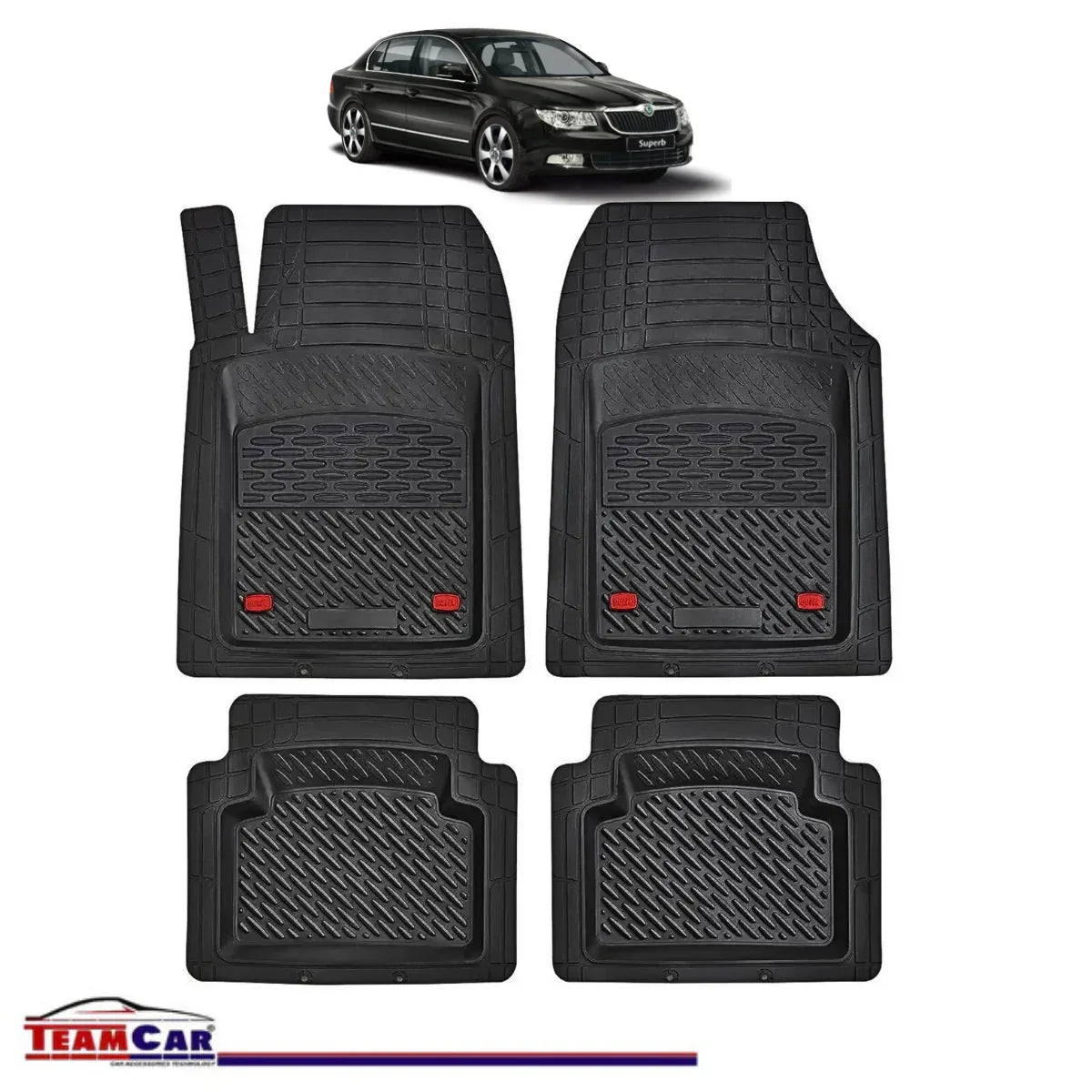 Covorase Auto TeamCar® Tip Tavita Compatibile Skoda Superb Generatia II (2008–2015) Negru Material Rezistent - 221.ro